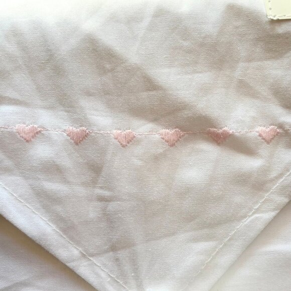 Laura Ashley King Size Embroidered Pink Hearts Sheet Set Crisp Cotton Percale - Picture 2 of 5